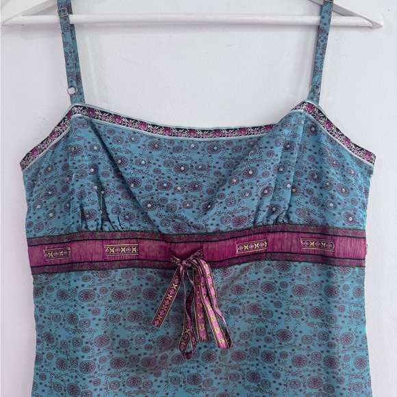 Nicole Miller Blue and Purple Silk Dress, Spaghetti Straps, Beaded Bodice - Picture 2 of 7